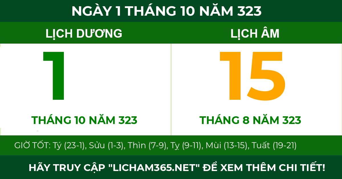 lịch âm ngày 1 tháng 10 năm 323