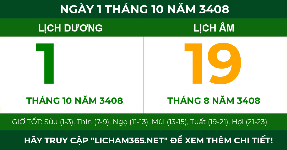 lịch âm ngày 1 tháng 10 năm 3408