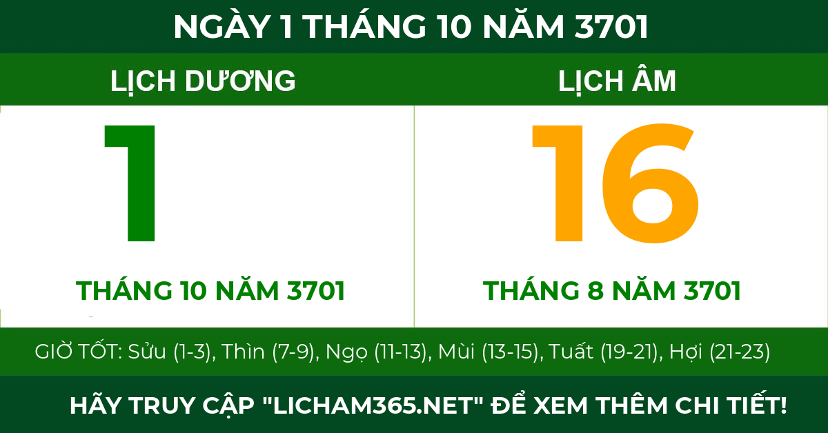 lịch âm ngày 1 tháng 10 năm 3701