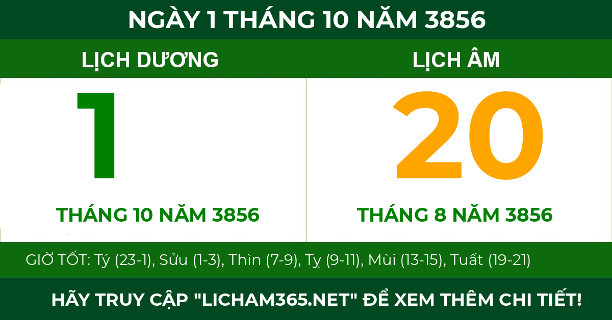 lịch âm ngày 1 tháng 10 năm 3856