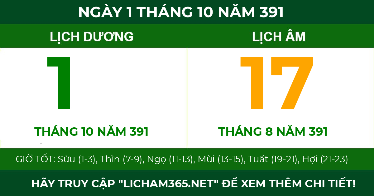 lịch âm ngày 1 tháng 10 năm 391