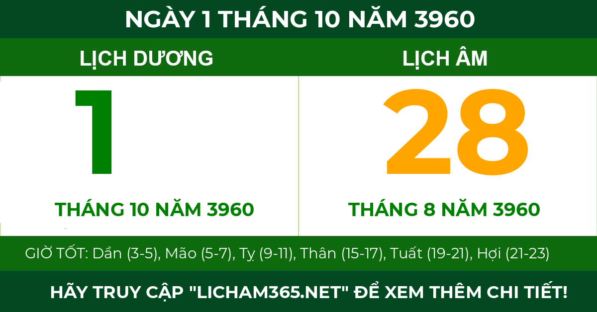 lịch âm ngày 1 tháng 10 năm 3960