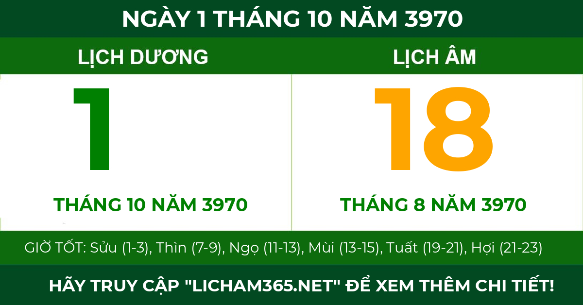 lịch âm ngày 1 tháng 10 năm 3970