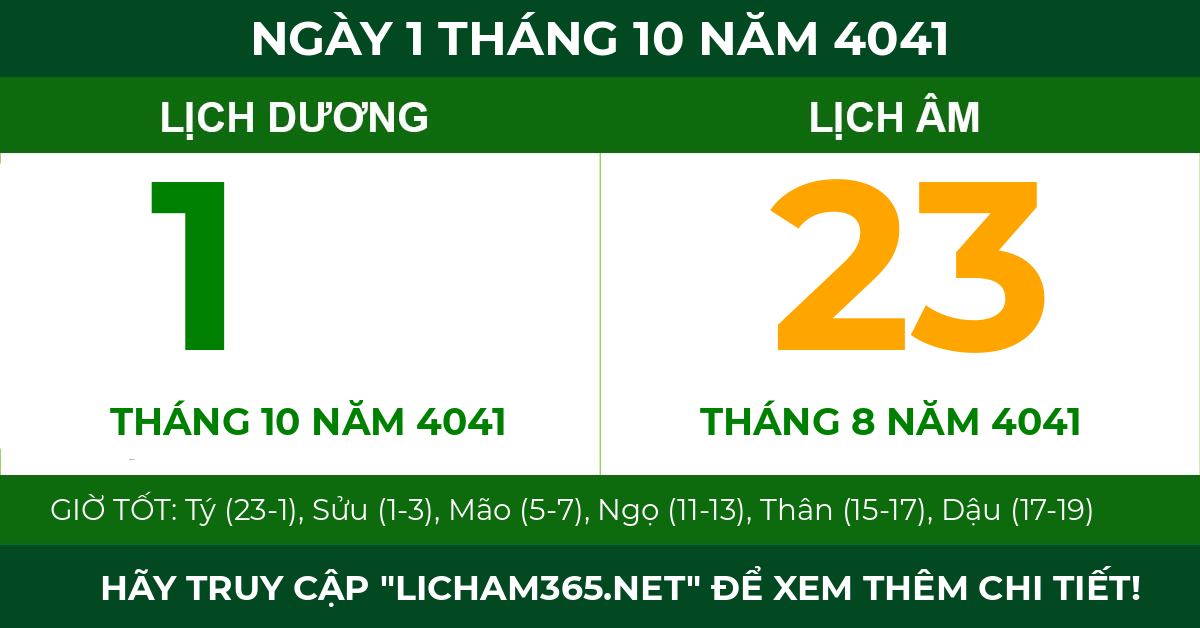 lịch âm ngày 1 tháng 10 năm 4041