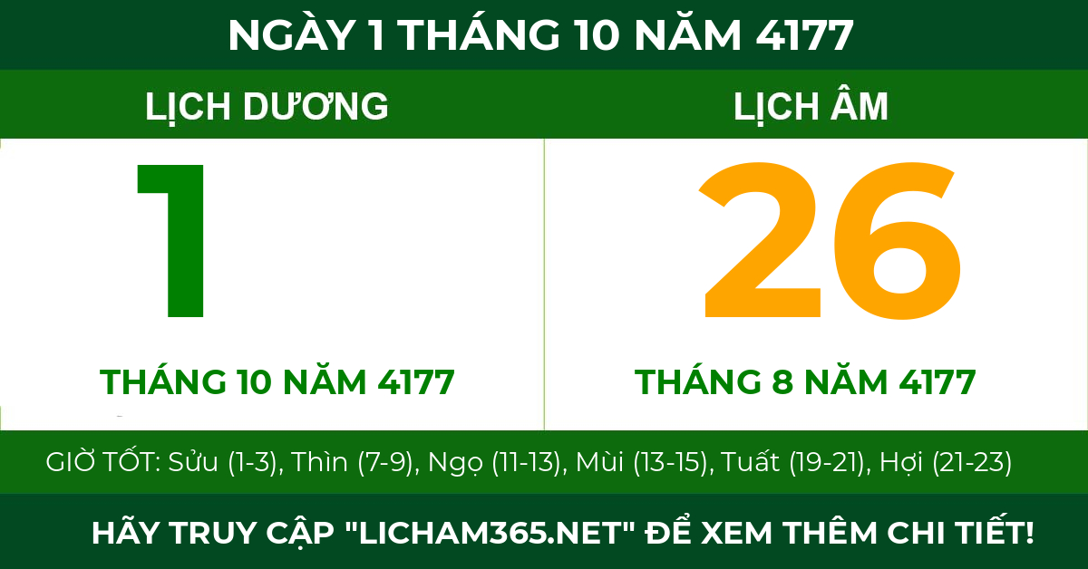 lịch âm ngày 1 tháng 10 năm 4177