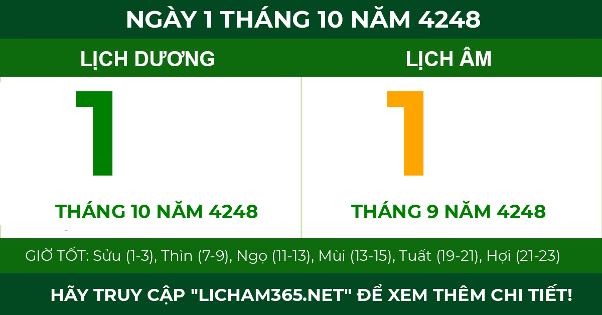 lịch âm ngày 1 tháng 10 năm 4248