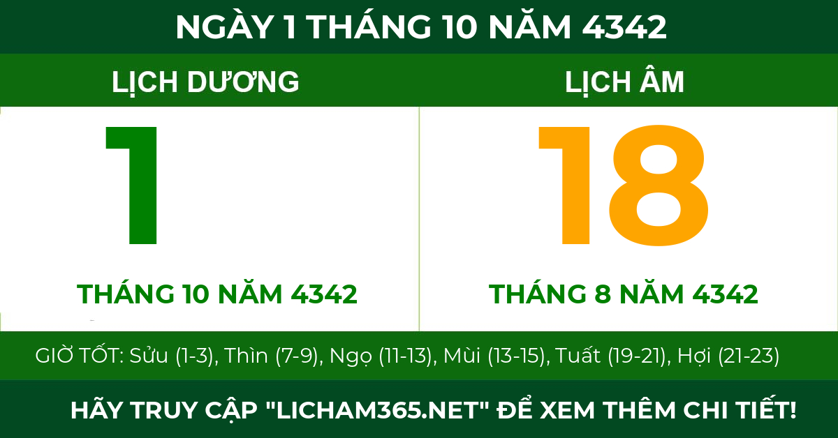 lịch âm ngày 1 tháng 10 năm 4342