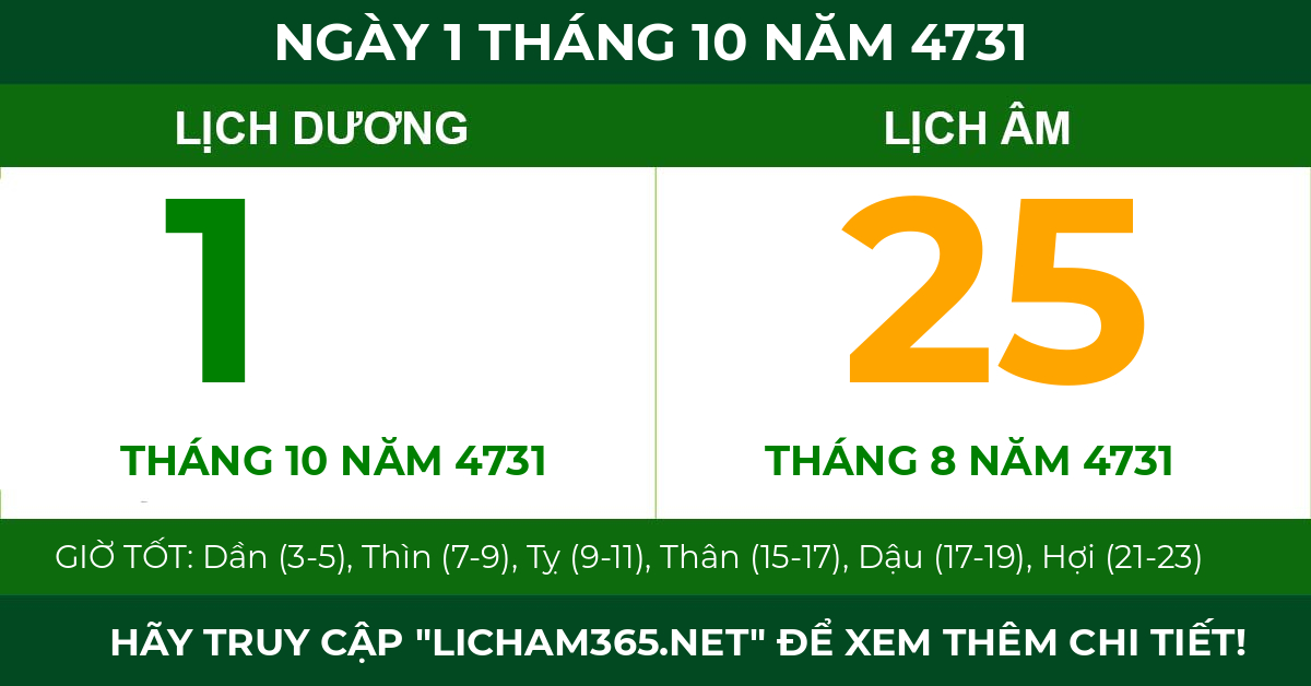 lịch âm ngày 1 tháng 10 năm 4731