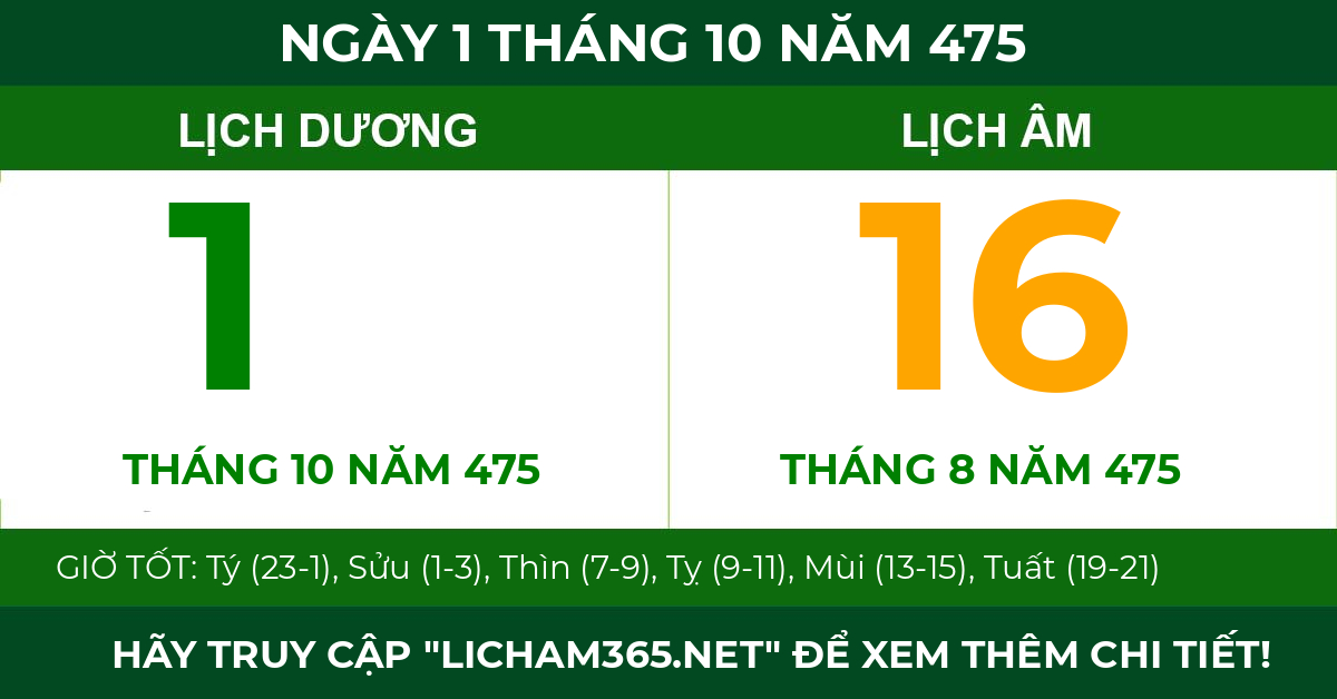 lịch âm ngày 1 tháng 10 năm 475