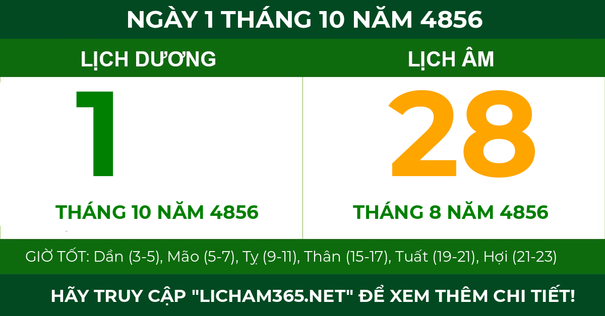 lịch âm ngày 1 tháng 10 năm 4856