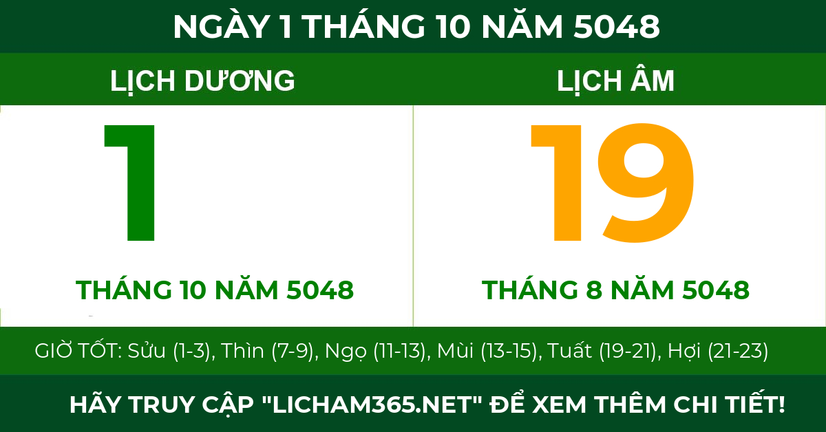 lịch âm ngày 1 tháng 10 năm 5048