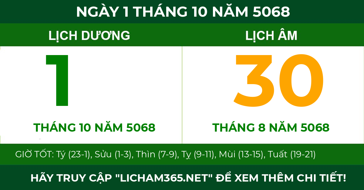 lịch âm ngày 1 tháng 10 năm 5068