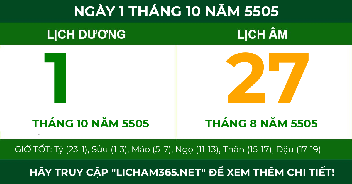 lịch âm ngày 1 tháng 10 năm 5505