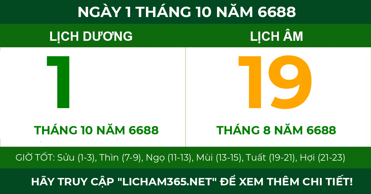 lịch âm ngày 1 tháng 10 năm 6688