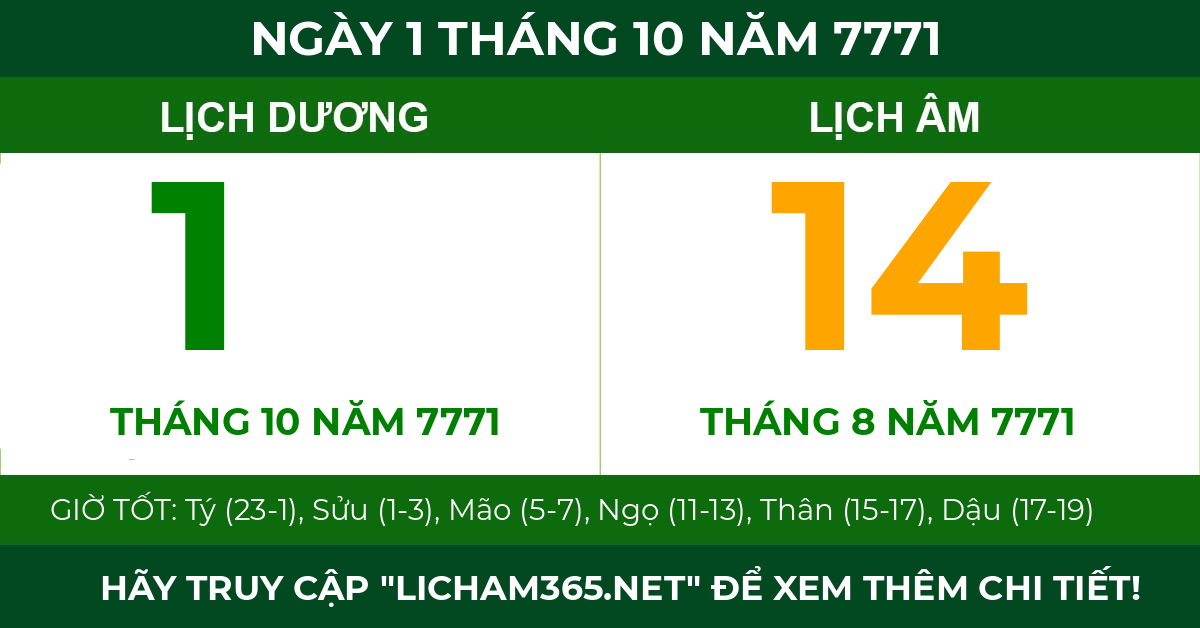 lịch âm ngày 1 tháng 10 năm 7771