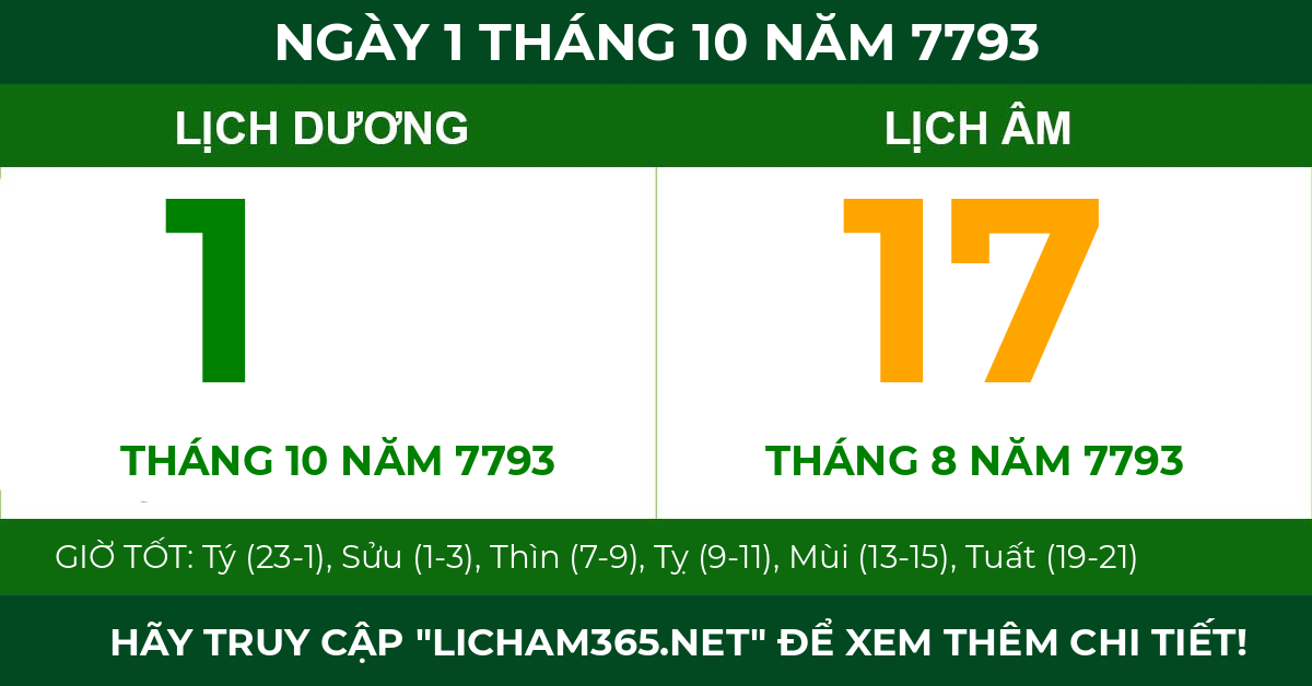 lịch âm ngày 1 tháng 10 năm 7793