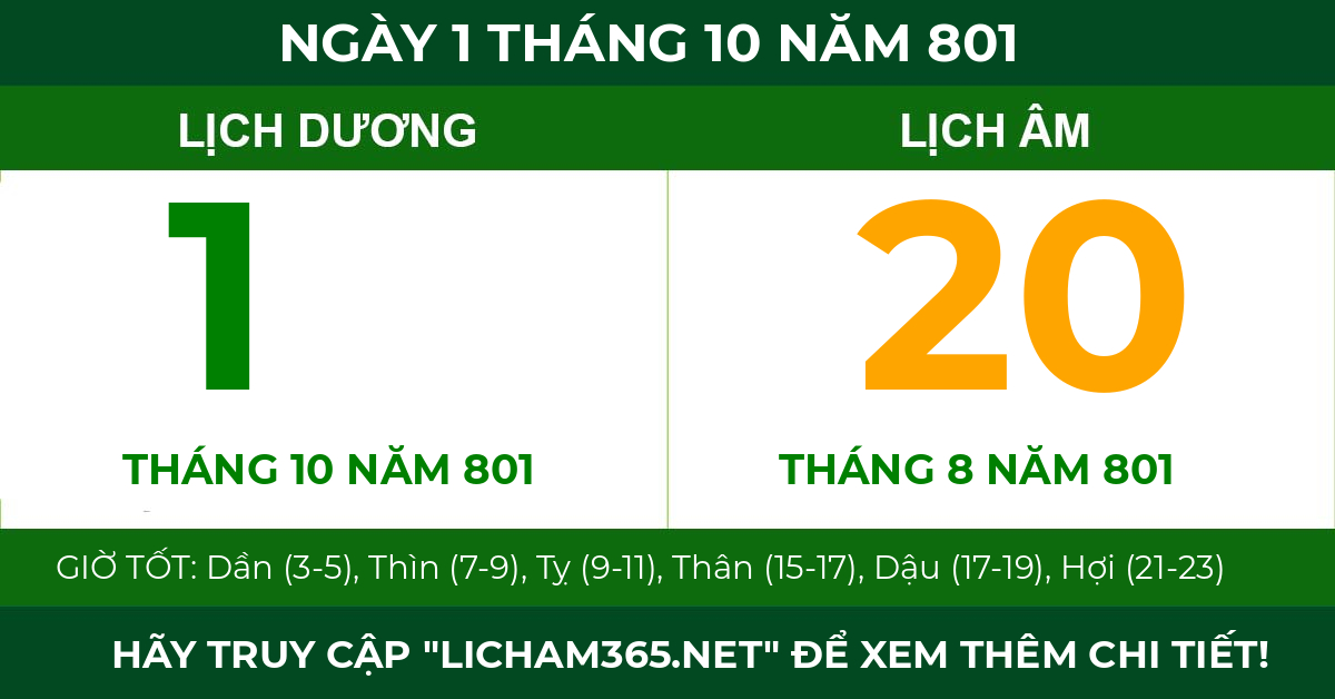 lịch âm ngày 1 tháng 10 năm 801