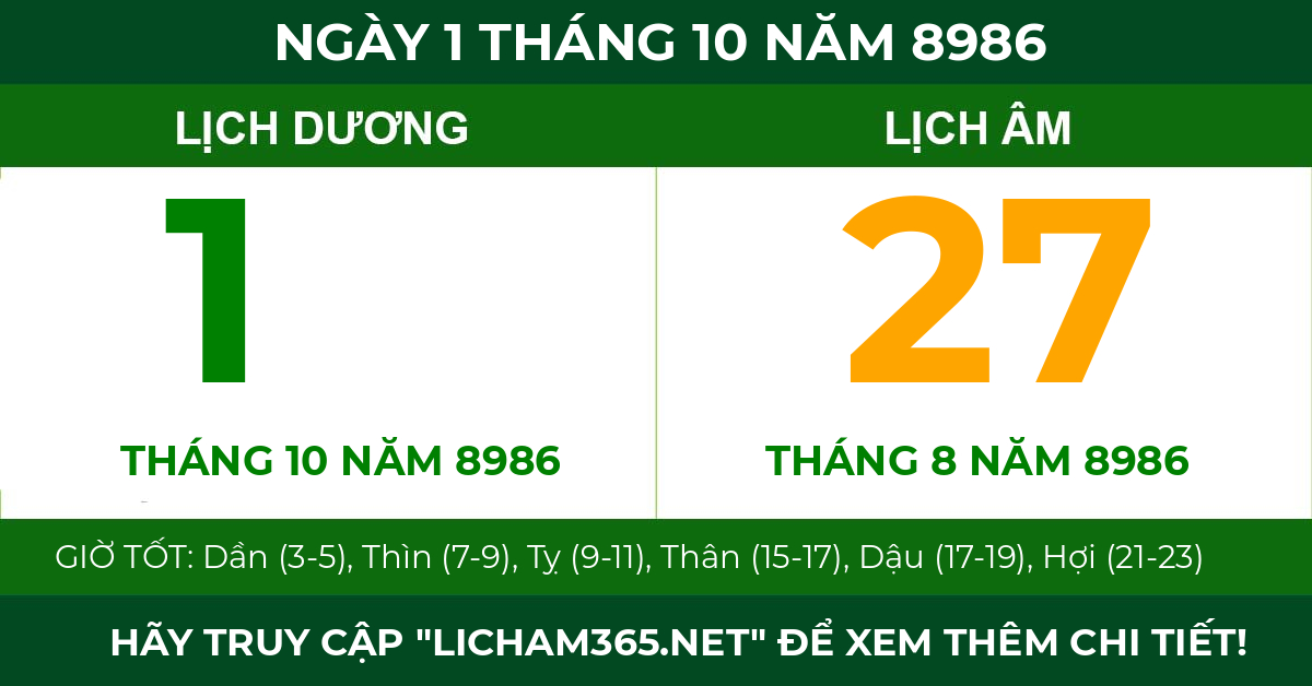 lịch âm ngày 1 tháng 10 năm 8986
