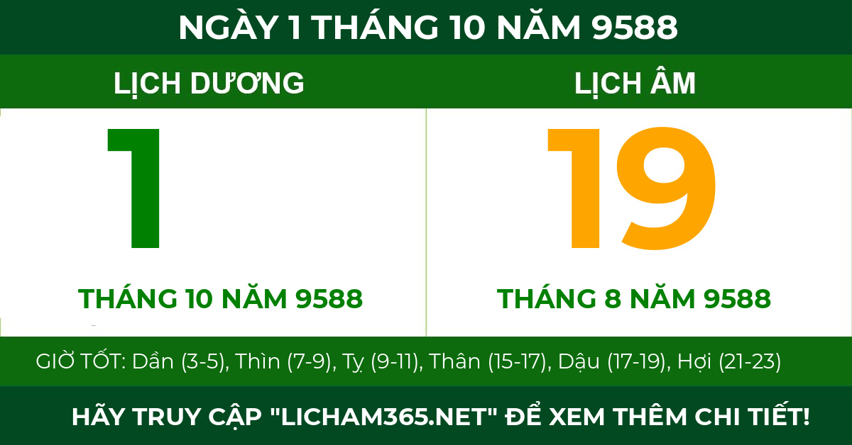 lịch âm ngày 1 tháng 10 năm 9588