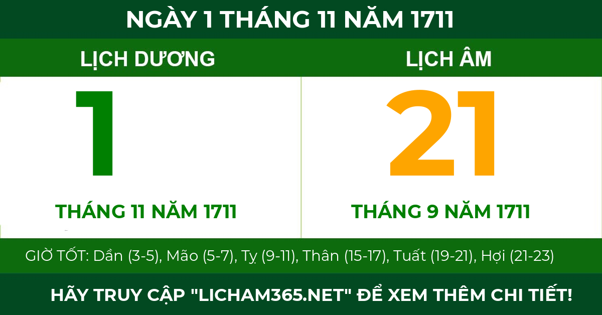 lịch âm ngày 1 tháng 11 năm 1711