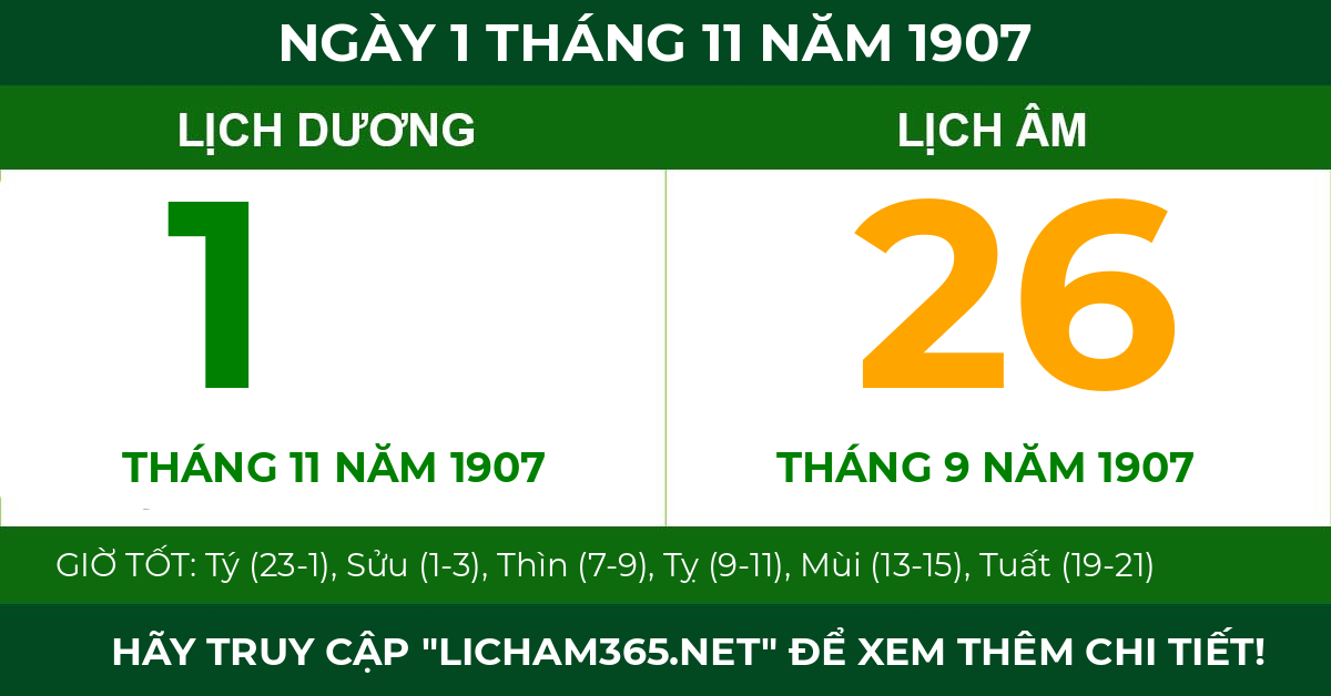 lịch âm ngày 1 tháng 11 năm 1907