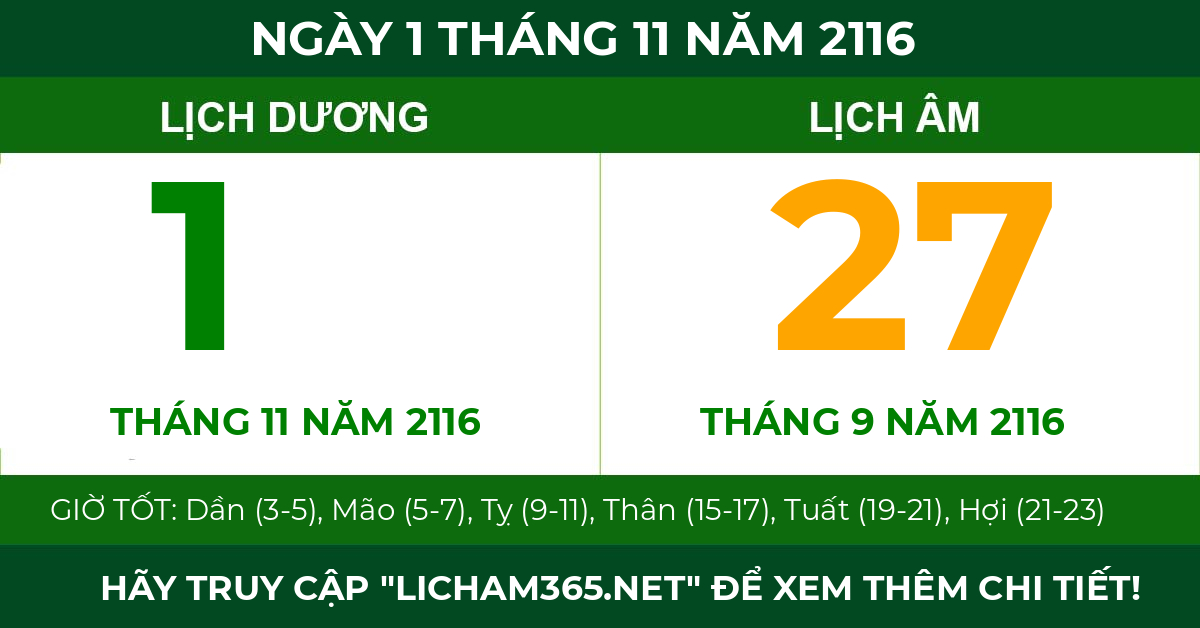 lịch âm ngày 1 tháng 11 năm 2116