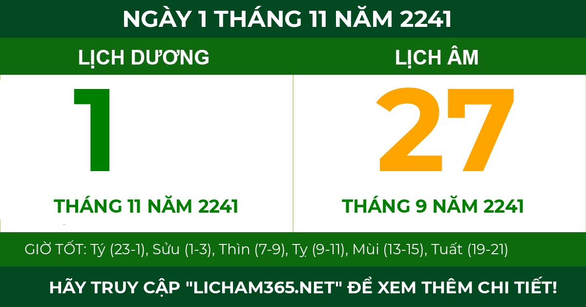 lịch âm ngày 1 tháng 11 năm 2241