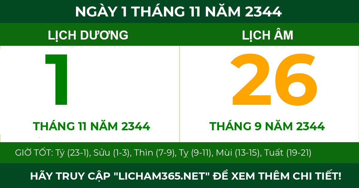 lịch âm ngày 1 tháng 11 năm 2344