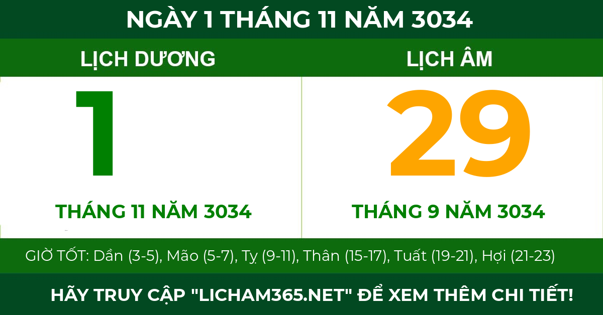 lịch âm ngày 1 tháng 11 năm 3034