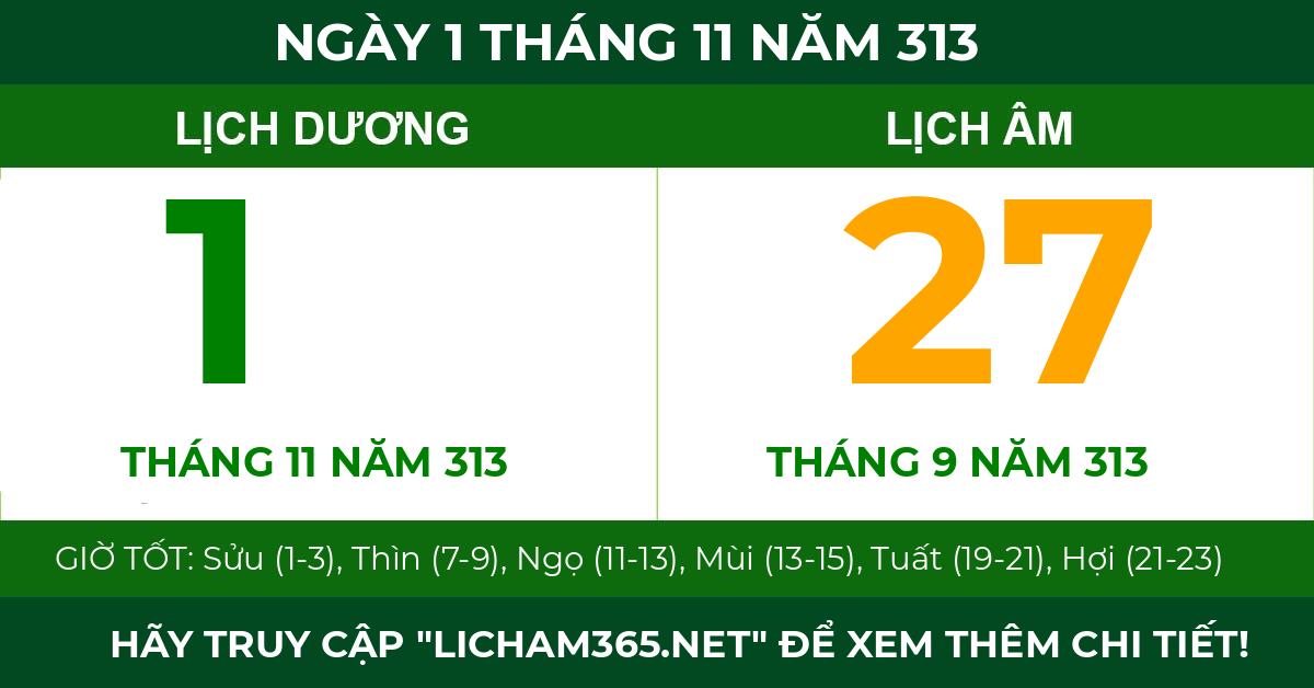lịch âm ngày 1 tháng 11 năm 313