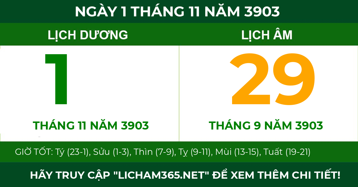 lịch âm ngày 1 tháng 11 năm 3903