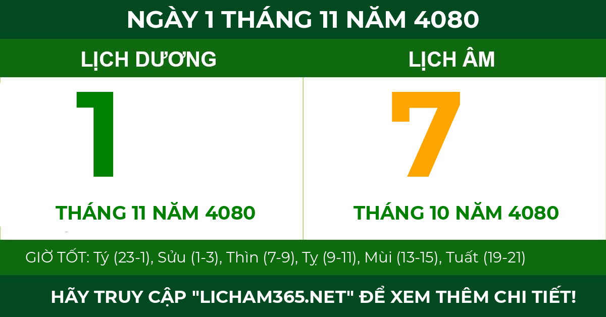 lịch âm ngày 1 tháng 11 năm 4080