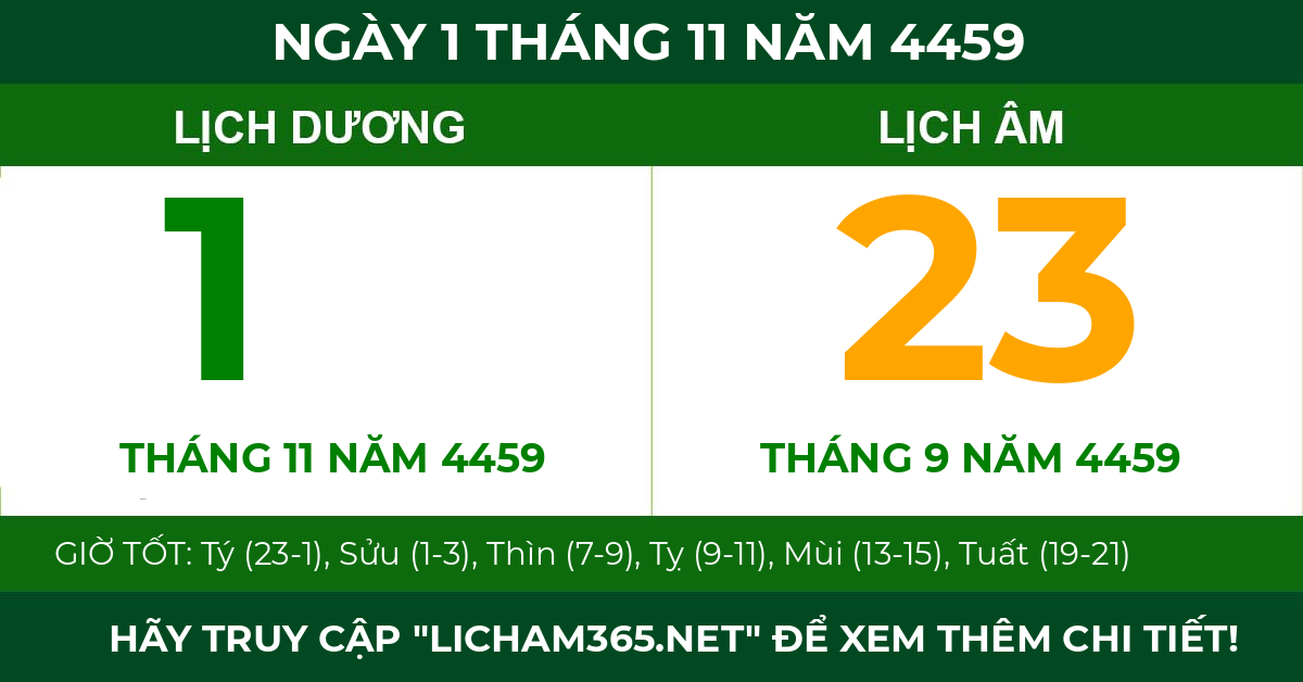 lịch âm ngày 1 tháng 11 năm 4459