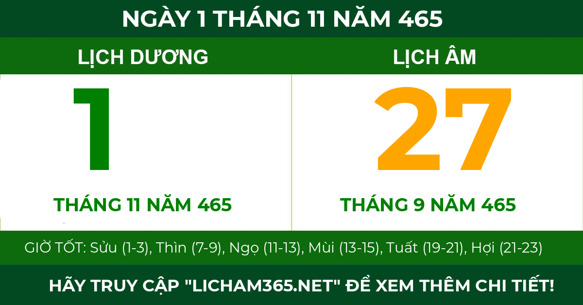 lịch âm ngày 1 tháng 11 năm 465