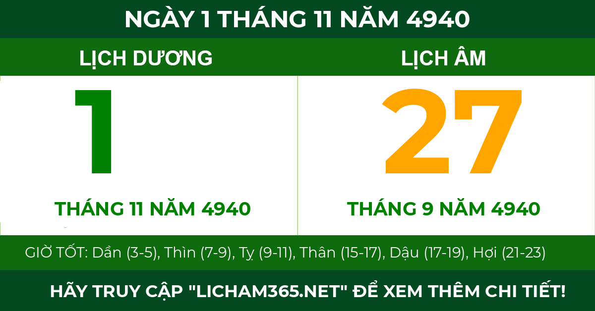 lịch âm ngày 1 tháng 11 năm 4940