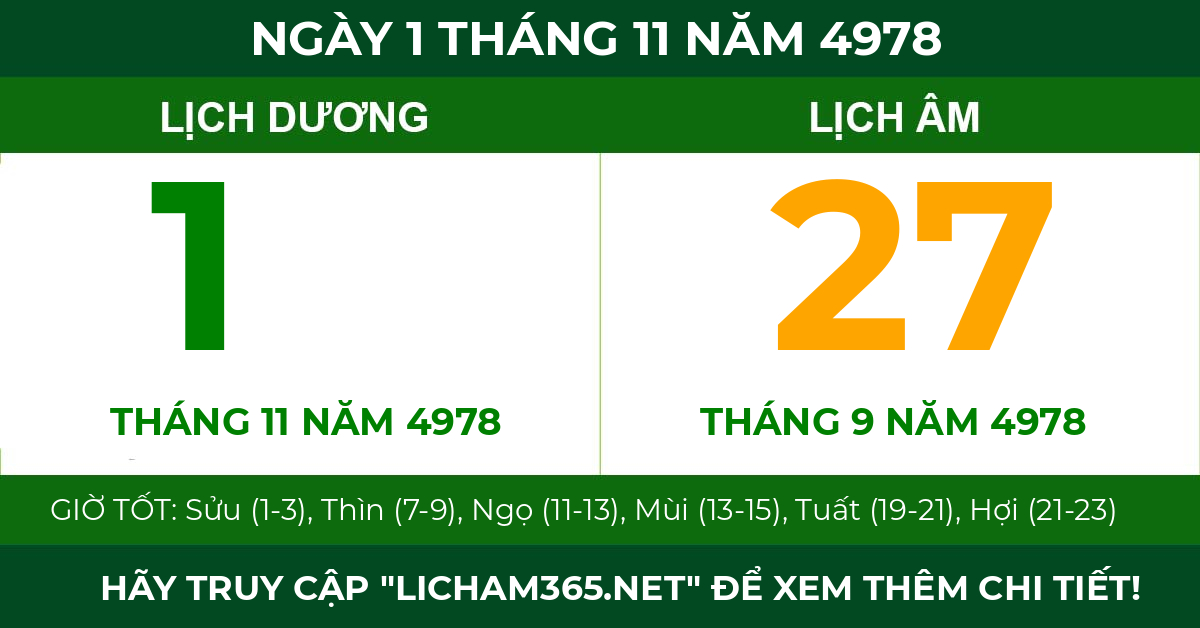 lịch âm ngày 1 tháng 11 năm 4978