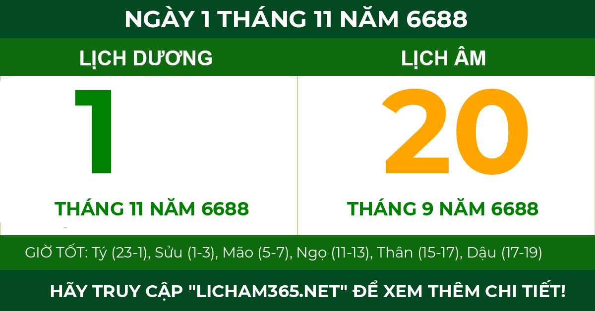 lịch âm ngày 1 tháng 11 năm 6688