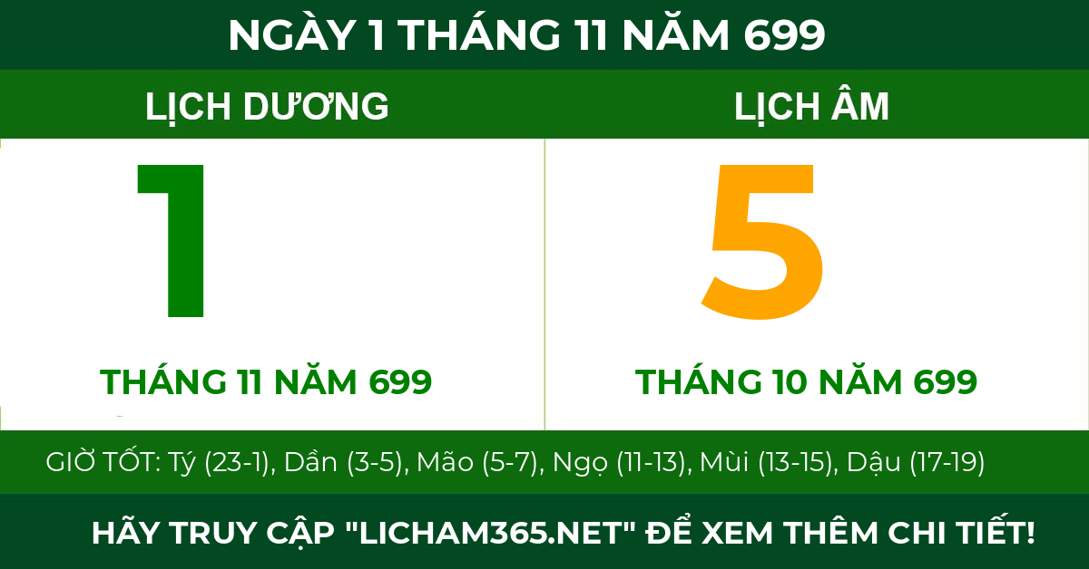 lịch âm ngày 1 tháng 11 năm 699