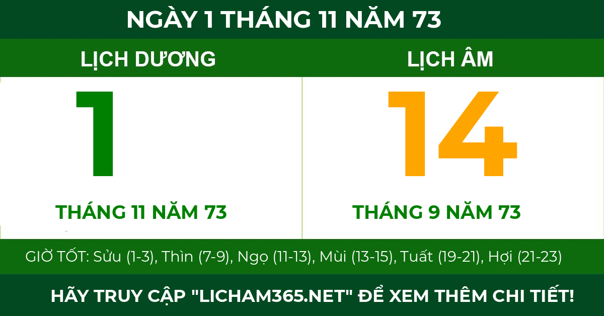 lịch âm ngày 1 tháng 11 năm 73