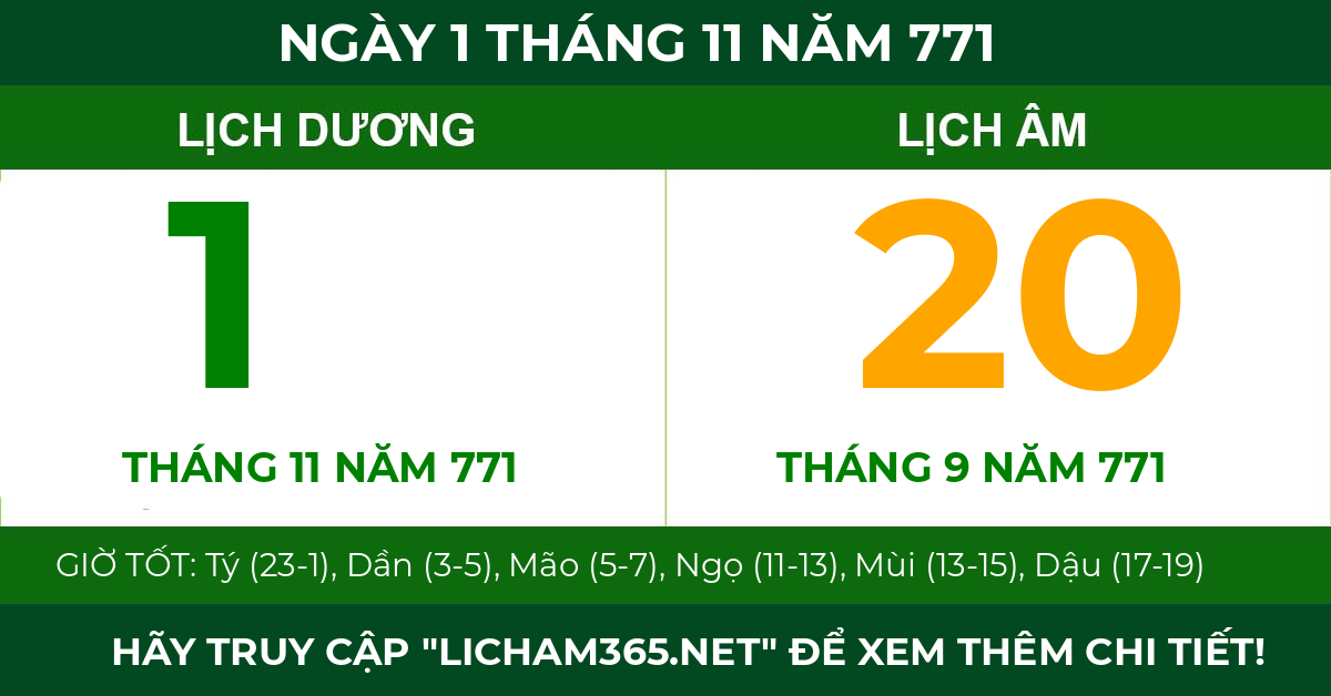 lịch âm ngày 1 tháng 11 năm 771