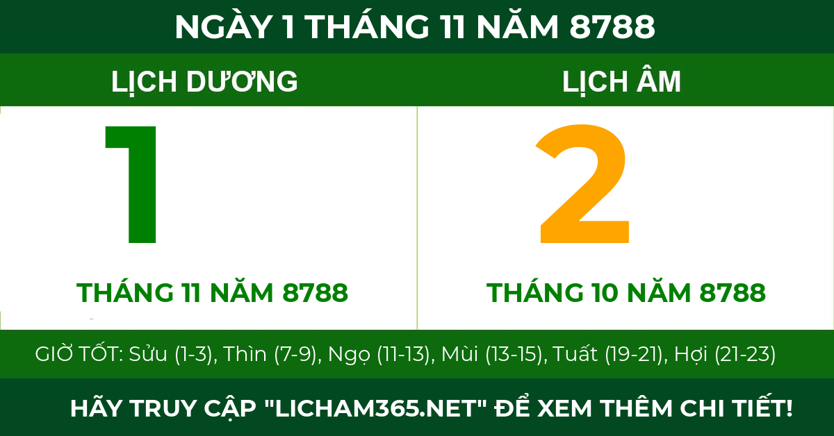 lịch âm ngày 1 tháng 11 năm 8788