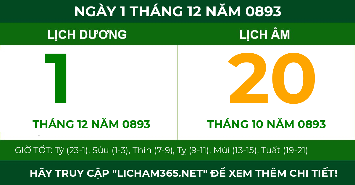 lịch âm ngày 1 tháng 12 năm 0893