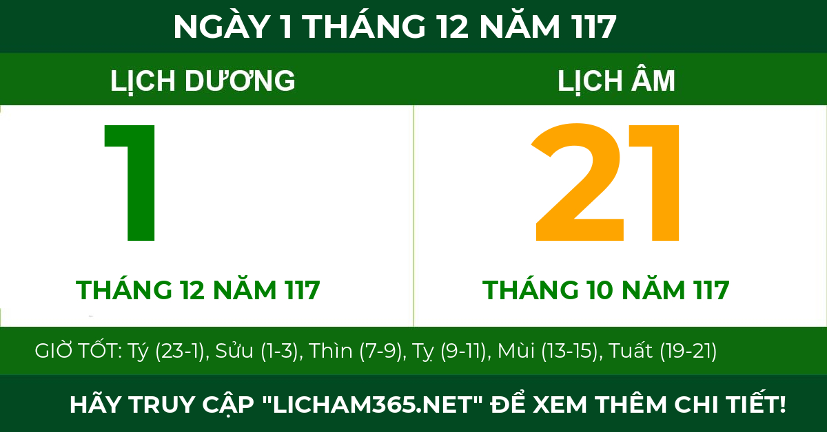lịch âm ngày 1 tháng 12 năm 117