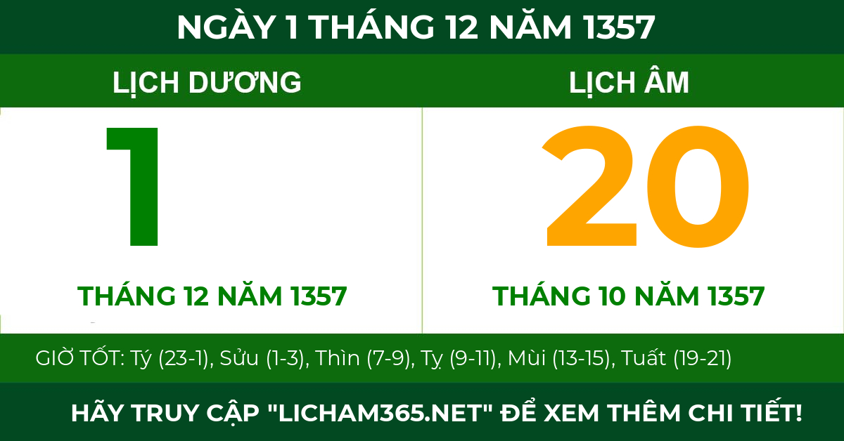 lịch âm ngày 1 tháng 12 năm 1357