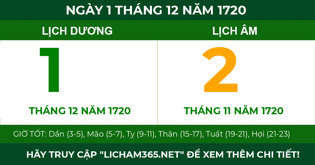 lịch âm ngày 1 tháng 12 năm 1720