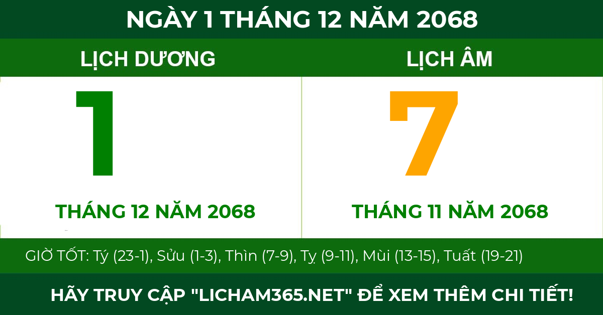 lịch âm ngày 1 tháng 12 năm 2068