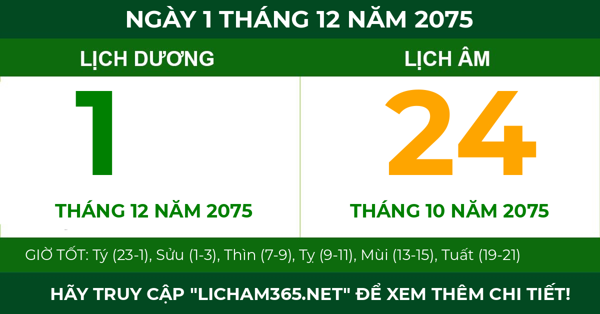 lịch âm ngày 1 tháng 12 năm 2075