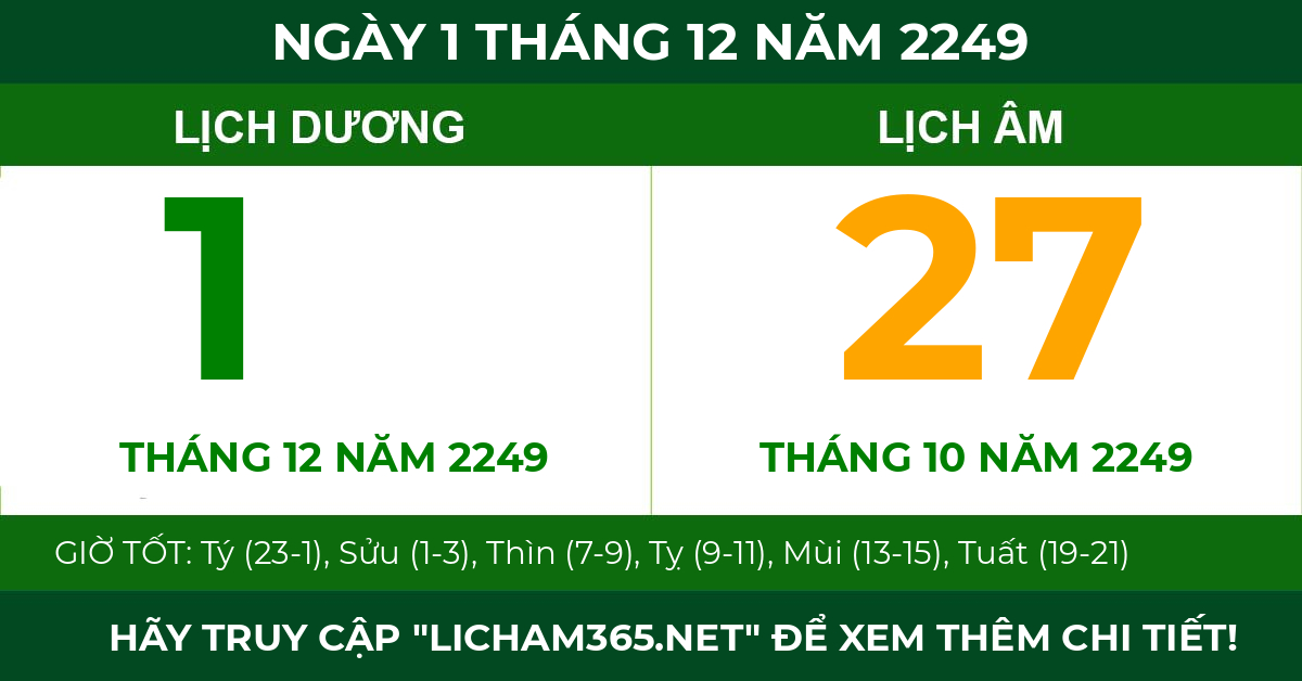 lịch âm ngày 1 tháng 12 năm 2249
