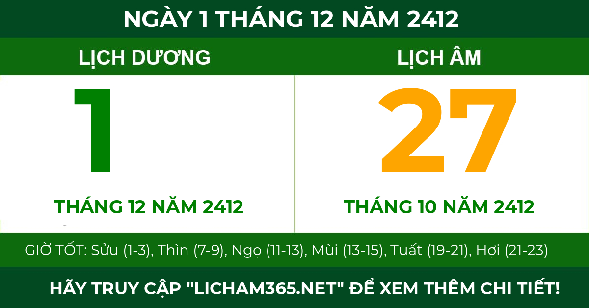 lịch âm ngày 1 tháng 12 năm 2412