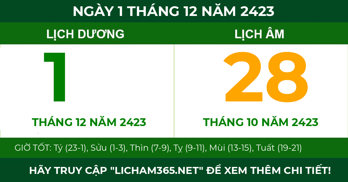 lịch âm ngày 1 tháng 12 năm 2423